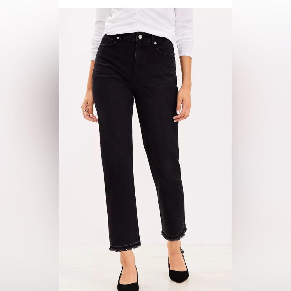 LOFT curvy straight crop jeans in washed black wash